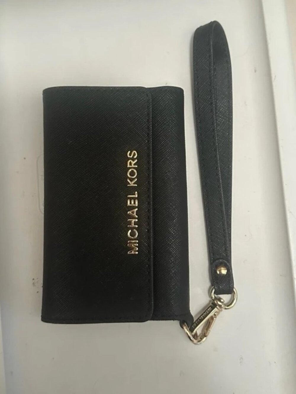 Michael Kors Black Wristlet Case with Gold Logo